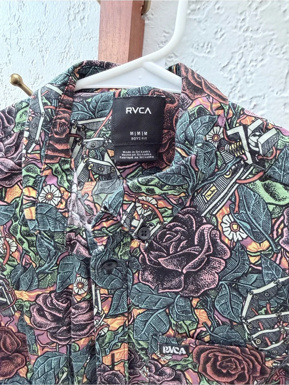 RVCA Kids Short-Sleeve Floral Button-Up Shirt in Multi Green